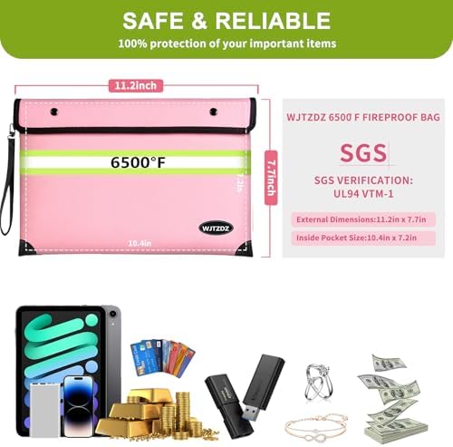 Upgraded Fireproof Money Bag,10 Layers of Heat Insulated Materials,6500F Fireproof,Waterproof Zipper,Reflective Strip,Document Bag with Handle for Cash,Important Documents（Not Suitable for A4 Files） - Image 4