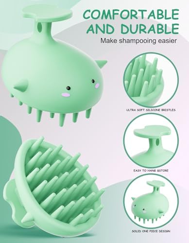 Scalp Scrubber Shampoo Brush, Wet & Dry Silicone Scalp Massager Brush Green - Image 6