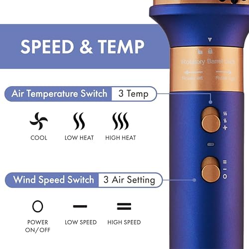 6-in-1 Hot Air Multi-Styler with Case, Hair Dryer & Blow Dryer Thermal Round Brush, Auto-Wrap Curler & Straightener, Fast Drying & Negative Ion Styling for Smooth Frizz-Free Blowouts (Blue Noir) - Image 2
