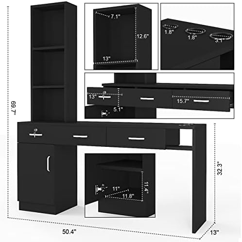 Paddie Barber Salon Station Wall Mount Hair Styling Salon Equipment Set Beauty Spa Furniture Set, Lockable Left Shelf, Mirror not Included(Black) - Image 3