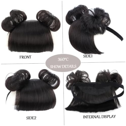 Doll Wig Baby Wig, Natrual Black Baby Wigs for Girls Infant, Girl Headbands with Bangs, High Temperature Silk Bangs Headband with Head Buckle - Image 7