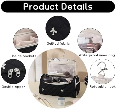 GISMTR Quilted Hair Tools Travel Case, Cotton Portable Storage Bag with Hanging Hook for Hair Curler Accessories, Cute Dustproof Travel Organizer - Image 3