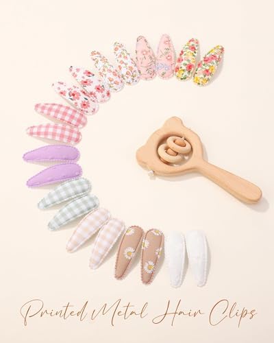 doboi 40 Pcs Floral Print Snap Hairpins, Hair Bows Clips, and Barrettes for Girls - Non-Slip Wrapped Flower Clips Hair Accessories - Image 6