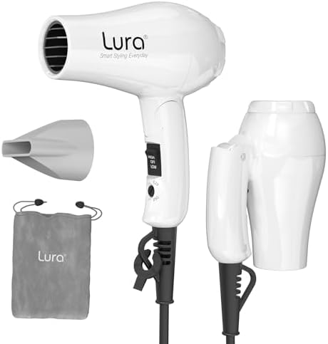 Foldable Travel Hair Dreyr Mini:Dual Voltage Small Lightweight Blow Dryer for International Travel,1200w Compact Hairdryer with Concentrator and Travel Bag(White) by Lura