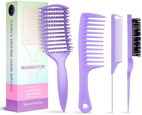 Curl Defining Brush, Vented Curly Hair Brush for Effortlessly Detangling Shaping and Defining Women's Men's Curls on All Wet or Dry Hair Types, Reduces Frizz (Purple) by Unknown