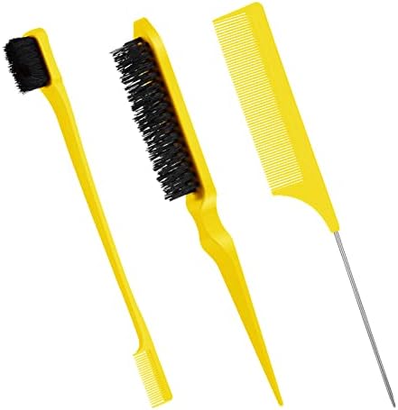 Geiserailie 3 Pcs Slick Back Hair Brush Set Bristle Brush, Yellow by Geiserailie