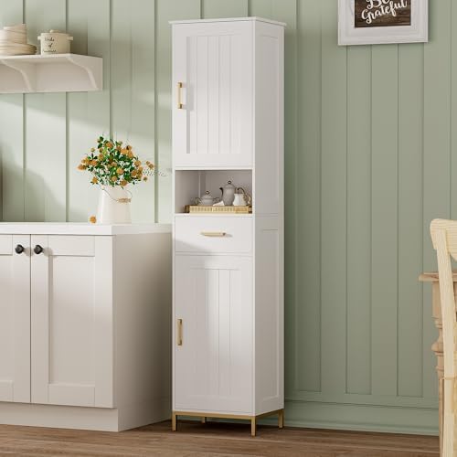 Homhedy 67" H Bathroom Storage Cabinet, Tall Bathroom Cabinet, White - Image 6