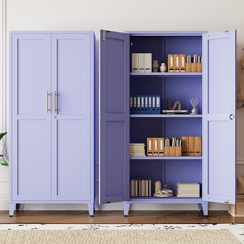 Metal Storage Cabinet with Lock,Purple Steel Tool Cabinet with 3 Adjustable Shelves,61 Tall Freestanding Heavy Duty Garage Locker for Laundry Living Room Bedroom - Image 7