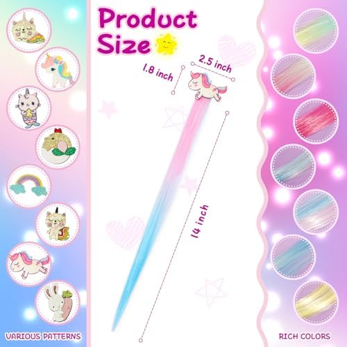 8 Pieces Hair Clips for Girls, Animal Straight Rainbow Hair Extensions for Kids, Little Girl Hair Clips Accessories for Girls Toddler Kids Ponytails - Image 2