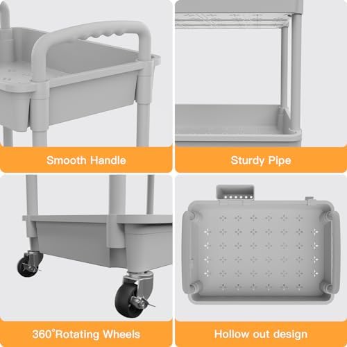 5 Tier Rolling Utility Cart with Handle,REBECAT Utility Cart Made of Multifunctional Storage Organizer Tool for Kitchen,Bathroom,Living Room,Office(Gray) - Image 2