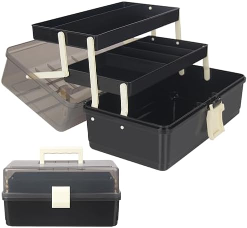 WEWLINE 13-Inch Art Storage Box 3-Layers Plastic Storage Box with Handle Craft Art Bin Portable for Home School Office Travel, Black by WEWLINE