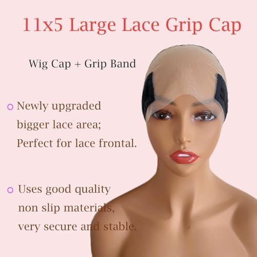Lace Wig Grip Cap for Glueless Wig 11x5 Large Lace Reusable Wig Cap for Lace Frontal Wigs to Keep Wigs in Place, Adjustable Wig Cap with Non Slip Grip Band for Women (Black) - Image 2