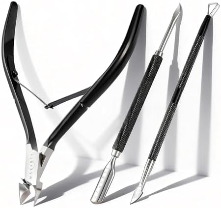 Makartt 3-Pack Black Cuticle Nipper Set, Pusher & Nail Trimmer by Makartt