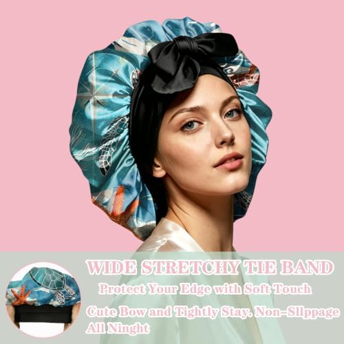 Satin Hair Braid Bonnet for Sleeping Double Layer Tie Band Elastic Wide Soft Silk Lined Nightcap Women Girls Cute - Image 5