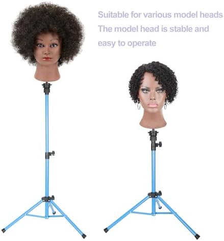 Mannequin Head Stand, Adjustable Wig Head Stand, Reinforced Metal Mannequin Head Stand Wig Stand Tripod for Cosmetology Hairdressing Training (blue, 48inch) - Image 5