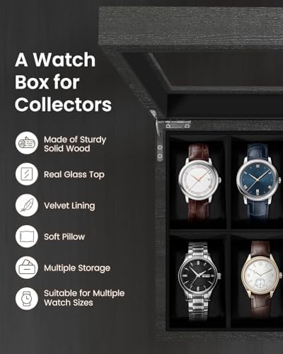 Uten Watch Box 12 Slot for Men, Watch Display Case with Soft Pillow, Black - Image 5