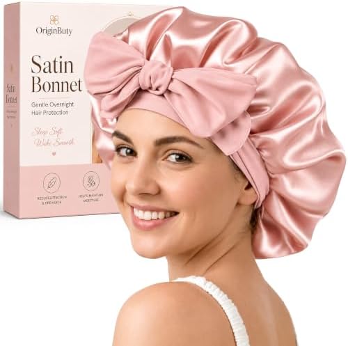 Silk Satin Hair Bonnet for Sleeping Women with Adjustable Tie by Originbuty