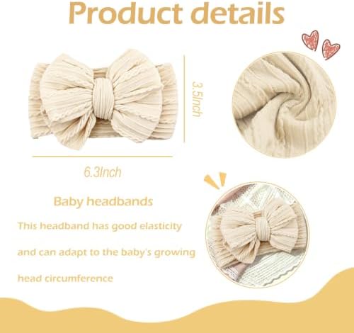 Baby Bows Headbands Soft Nylon Handmade Hair Accessories for Newborn Infant Toddler Kids (Beige, Large) - Image 2