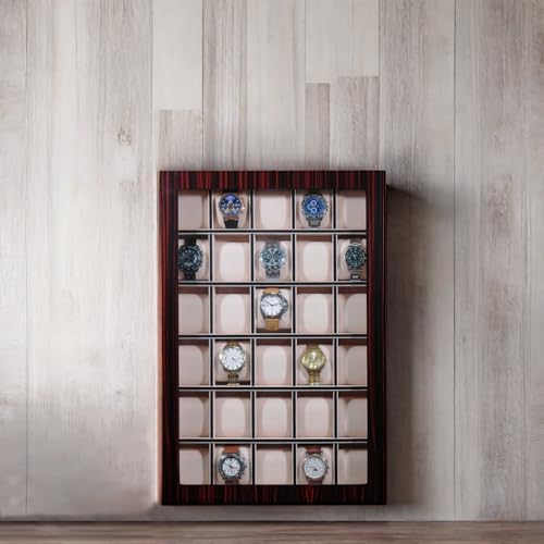 TIMELYBUYS 30 Piece Ebony Wood Watch Display Wall Hanging Case and Storage Organizer Box and Stand Father's Day Gift - Image 6