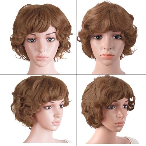 MapofBeauty 11.8 Inch Women Short Curly Side Bangs Fashion Wig, Light Brown - Image 6
