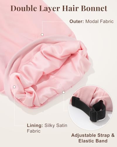 AWAYTR Satin Bonnet for Sleeping, Adjustable Curly Hair Cap for Women Men - Image 3