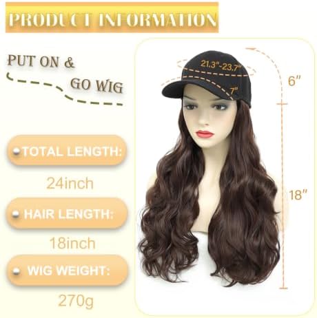 Hat Wig Baseball Cap Hat with Long Wavy Wig Layered Brown Hair - Image 3