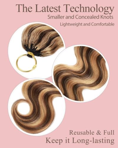 P4/27 Brown-Blonde Color 20 Inch Human Crochet Hair for Black Women Feather Crochet Extensions 55g 40 Strands Resusable Miracle Look Hair Bundles Soft Lightweight Small Knots Body Wave - Image 3