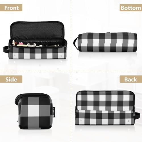 Black White Buffalo Plaid Hair Tools Travel Bag Carrying Case Portable Travel Organizer Pouch with Heat Resistant Mat for Curling Iron Flat Irons Hair Dryer - Image 5