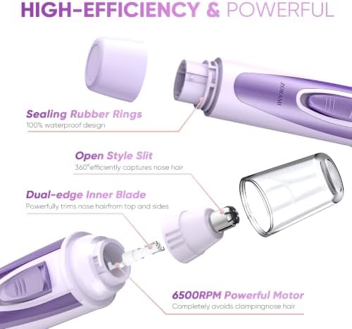 Ear and Nose Hair Trimmer Clipper - 2026 Professional Painless Eyebrow & Facial Hair Trimmer for Men Women, Battery-Operated Trimmer with IPX7 Waterproof, Dual Edge Blades for Easy Cleansing Lavender - Image 4