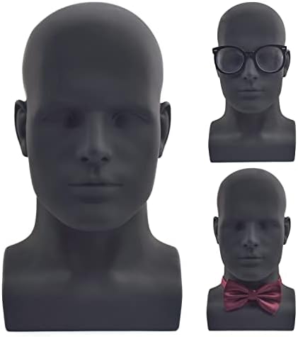 FanLin Male Mannequin Head Professional Manikin Head for Display Wigs Hats Headphone Mask Sunglasses Jewelry and Scravat Display Stand (Matte Black) by FanLin