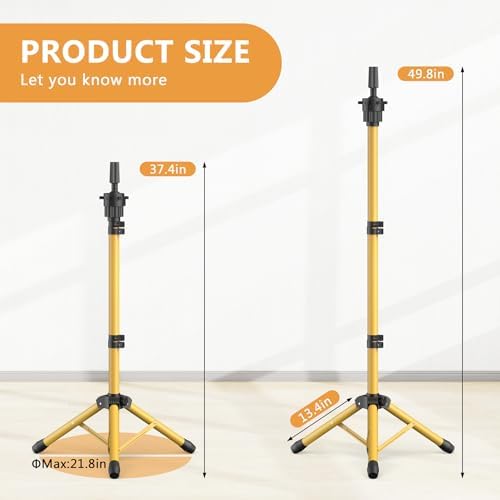 Wig Head Stand 50 Inches, Height Adjustable Tripod Wig Stand, Salon Mannequin Head Stand with Anti-Slip Base for Styling, Wig Display Barber Training, Beauty School​ (Gold) - Image 3
