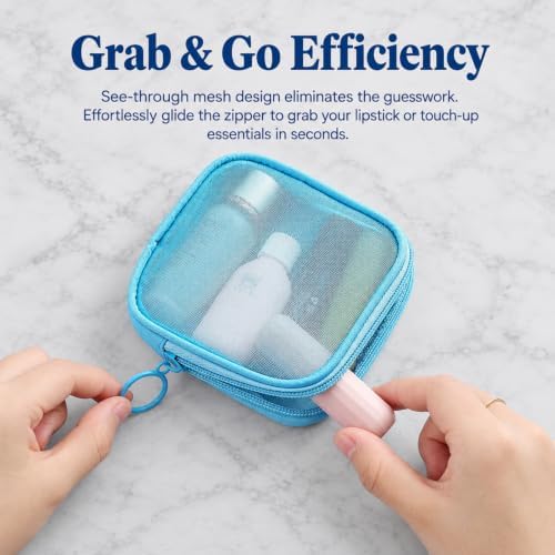 Weewooday 4Pcs Mesh Makeup Bag, Blue, Small, Classic - Image 5