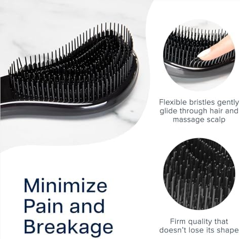 Crave Naturals Biggie Glide Thru Hair Brush - Detangler Brush for Curly, Straight, Wet or Dry Hair - Gentle Detangling Brushes for Adults, Kids, Toddlers - Hair Accessories for Women, 8.4x3.4" - Black - Image 3