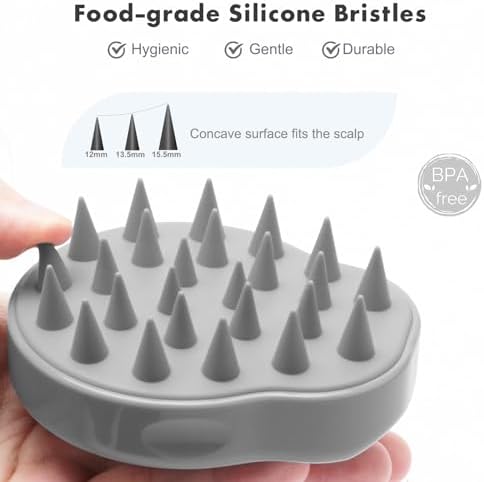FREATECH Massager Shampoo Brush with Soft Silicone Bristles for Scalp Care, Shower Hair Scalp Scrubber Exfoliator for Dandruff Removal and Hair Growth, Wet & Dry for Men, Women and Kids, Grey - Image 3