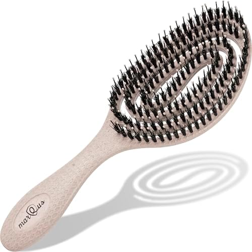 marQus Detangle Boar Brush Women and Men, Exclusive Ultra-soft bending Bristles and Body - Glide Through Tangles With Ease For All Hair Types - Women, Men, Wet And Dry Hair, 1pcs Brown Brush by marQus-myhair-nailcare
