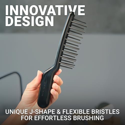Janeke J-Brush Detangling Comb for Curly and Wavy Hair – Wide Tooth J-Shape Brush for Wet and Dry Use – Anti-Frizz, Lightweight and Gentle on Scalp – Made in Italy Professional Styling Tool (Black) - Image 2