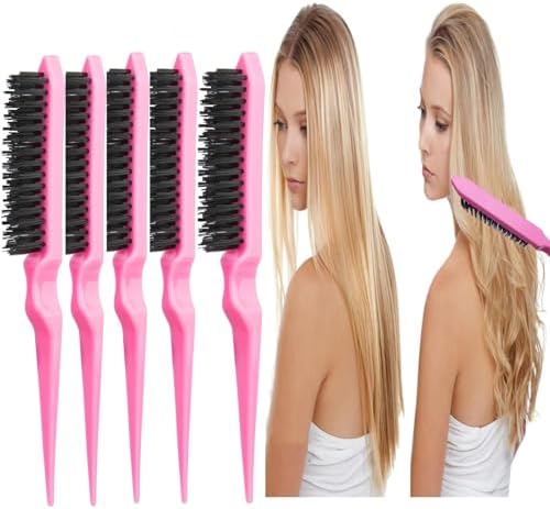 25Pcs Hair Styling Combs Set Include 10 Pcs Topsy Hair Tail Tools 5pcs Rat Tail Comb,5 Bristle Teasing Slick Back hair Brush,5 Edge Control Brush,Eyebrow Brush for Woman Girl Pink - Image 4
