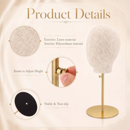 Sintuff 2 Pack Wig Head Stand 22 in Canvas Mannequin Adjustable Metal Base - Image 4
