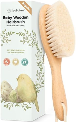 Wooden Baby Hair Brush for Toddler, Infant Cradle Cap (Walnut, Regular) by KeaBabies