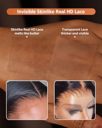 BEEOS Straight 13x6 SKINLIKE Rea HD Lace Frontal Wig, Ultra-fitted Cap Design Pre-Plucked Bleached Knots 180% Density Human Hair 26 Inch - Image 4
