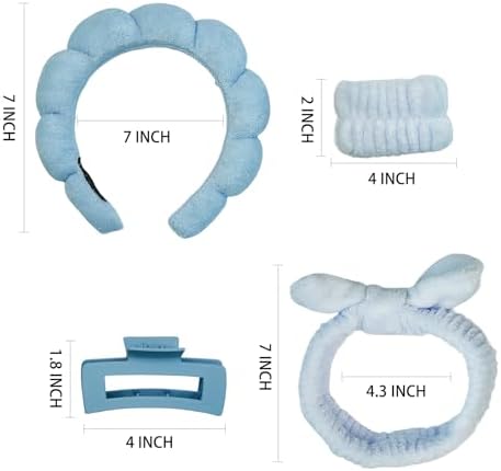 7 Pcs Spa Set, Facial Headband and Wristband Set, Skincare Accessories, College Style Girl Idea Gifts, Hair Accessories for Women and Girls (Blue) - Image 6