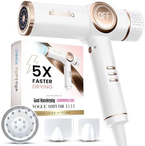 ELLA BELLA® Ionic Hair Dryer with Diffuser - Negative Ion Blow Dryer, Quiet by ellabella