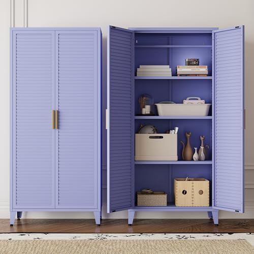 61" Tall Metal Pantry Cabinet with Lock and 3 Adjustable Shelves,Freestanding Heavy Duty steel Storage Locker,Purple Metal Cabinets for Kitchen,Living Room,Laundry,Garage,61" H X 27.6" W X 13.8" D - Image 2