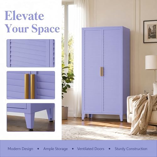 61" Tall Metal Pantry Cabinet with Lock and 3 Adjustable Shelves,Freestanding Heavy Duty steel Storage Locker,Purple Metal Cabinets for Kitchen,Living Room,Laundry,Garage,61" H X 27.6" W X 13.8" D - Image 5