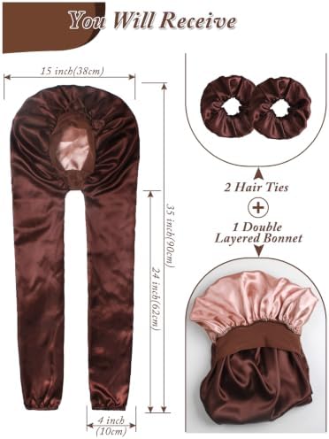 1+2 Satin Pantyhose Bonnet for Braids, Long Hair Bonnet for Women Sleeping - Image 2
