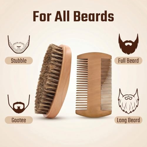 Boar Bristle Beard Brush & Dual‑Side Walnut Comb Set – 100% Pure Boar Hair & Hardwood Handle – Ideal for Men’s Beard, Hair & Wave Styling, Smooth, Detangle, Shave Pre‑Prep, Travel Friendly - Image 6
