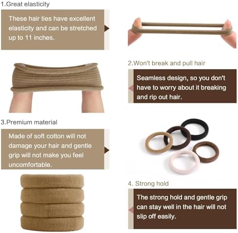 SYGY Hair Tie, 100PCS Hair Ties for Thick Thin Hair, Seamless Cotton Hair Bands, No Damage for Women, Soft Hair Accessories Ponytail Holders, Brown Color - Image 3