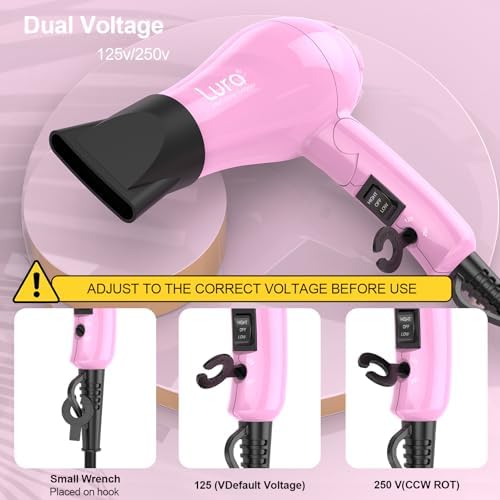 Foldable Travel Hair Dreyr Mini:Dual Voltage Small Lightweight Blow Dryer for International Travel,1200w Compact Pink Hairdryer with Concentrator and Travel Bag(Hot Pink) - Image 3