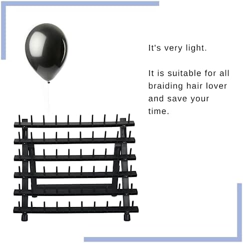 60-Peg Braiding Hair Rack, Foldable Hair Extension Holder with Tools, Black - Image 3