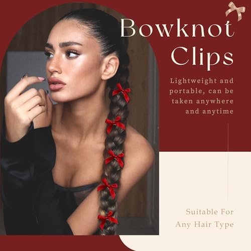 30PCS Bow Hair Clip Wine Red Mini Hair Bows Satin Hair Ribbons Small Coquette Bows Y2K Hair Accessories for Christmas Girls Women - Image 6